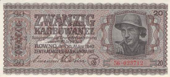 20 Karbowanez Ukraine p595a 56 1942